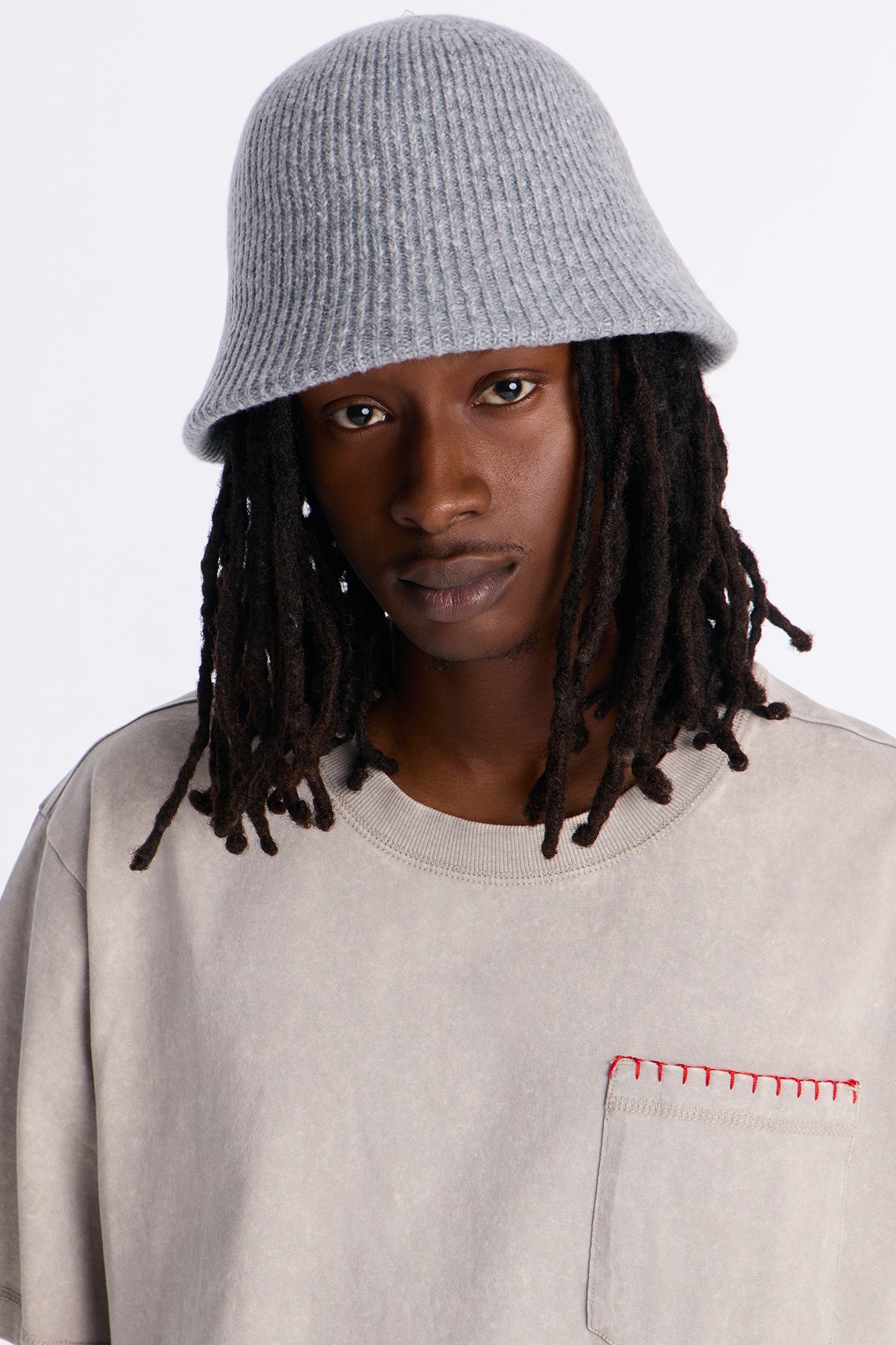 Rib Knit Bucket Hat - Grey
