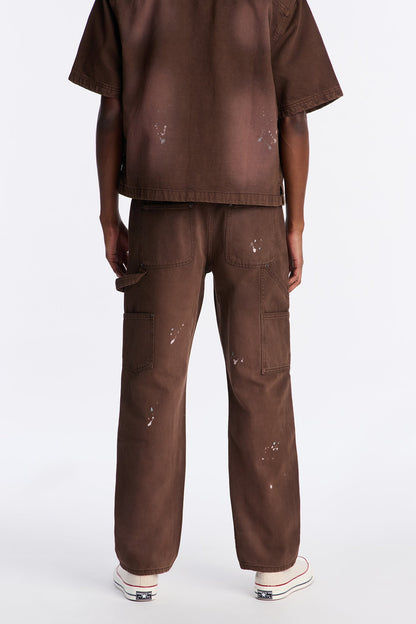 Straight Splatter Paint Distressed Carpenter Work Pant - Brown