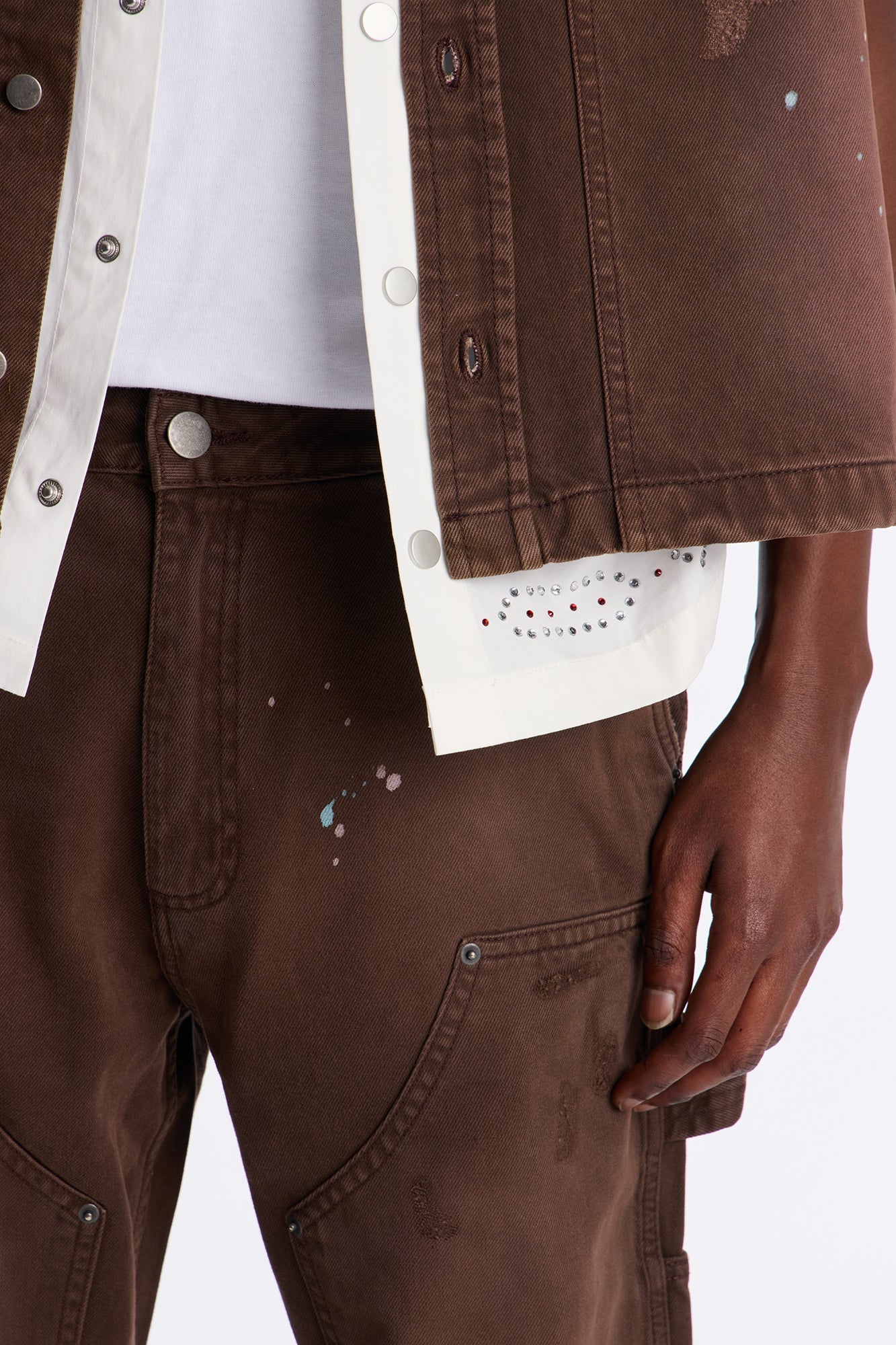 Straight Splatter Paint Distressed Carpenter Work Pant - Brown