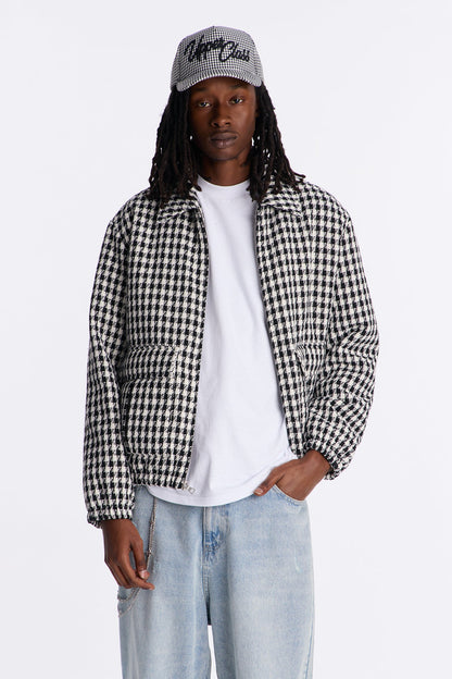 Ludlow Checkered Tweed Padded Bomber Jacket - Black/White