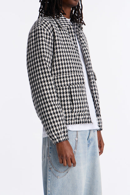 Ludlow Checkered Tweed Padded Bomber Jacket - Black/White