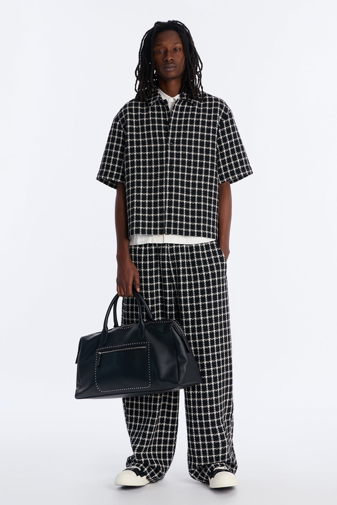 Relaxed Tweed Theory Button Up Shirt - Black
