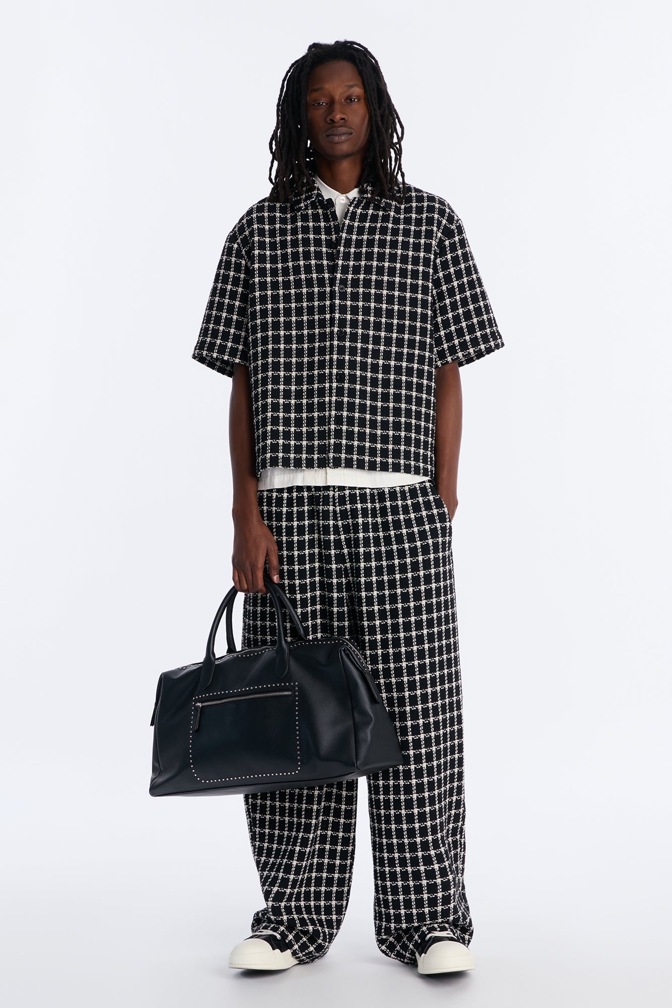 Relaxed Tweed Theory Button Up Shirt - Black
