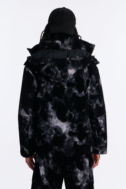 Padded Flocked Marble Ski Jacket - Black