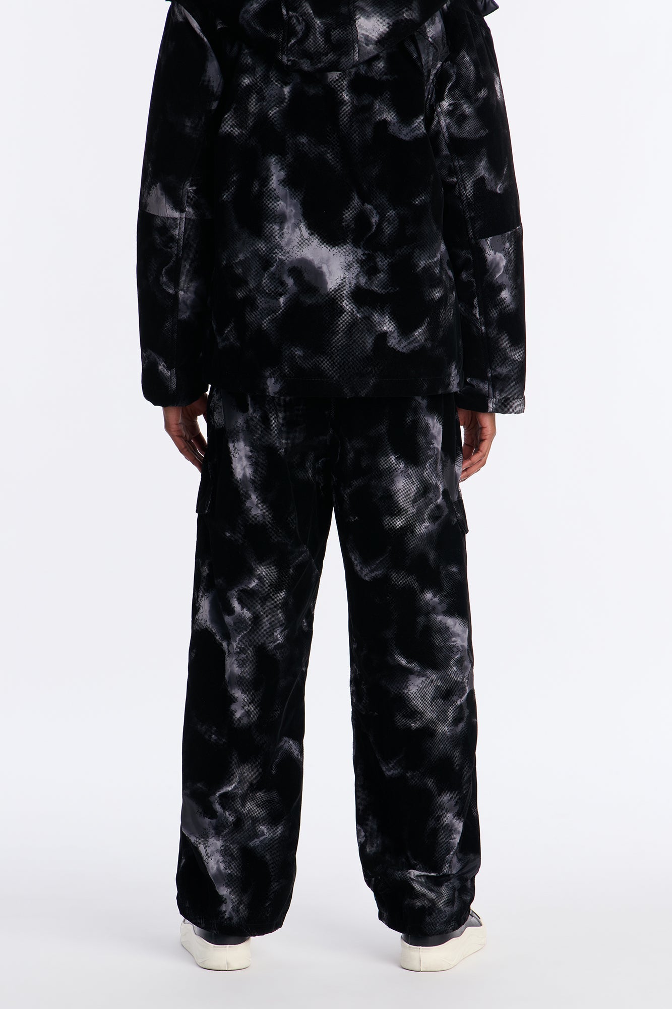 Baggy Flocked Marble Cargo Pant - Black