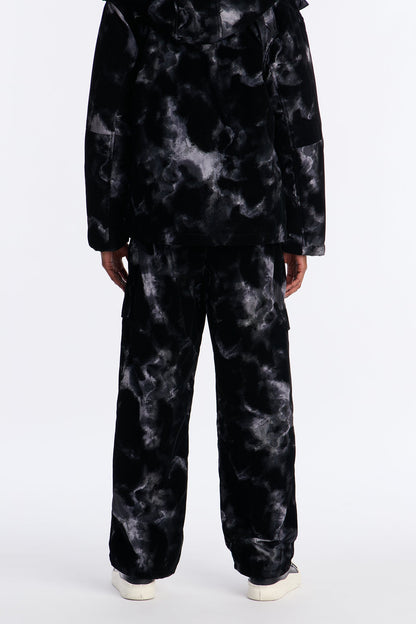 Baggy Flocked Marble Cargo Pant - Black