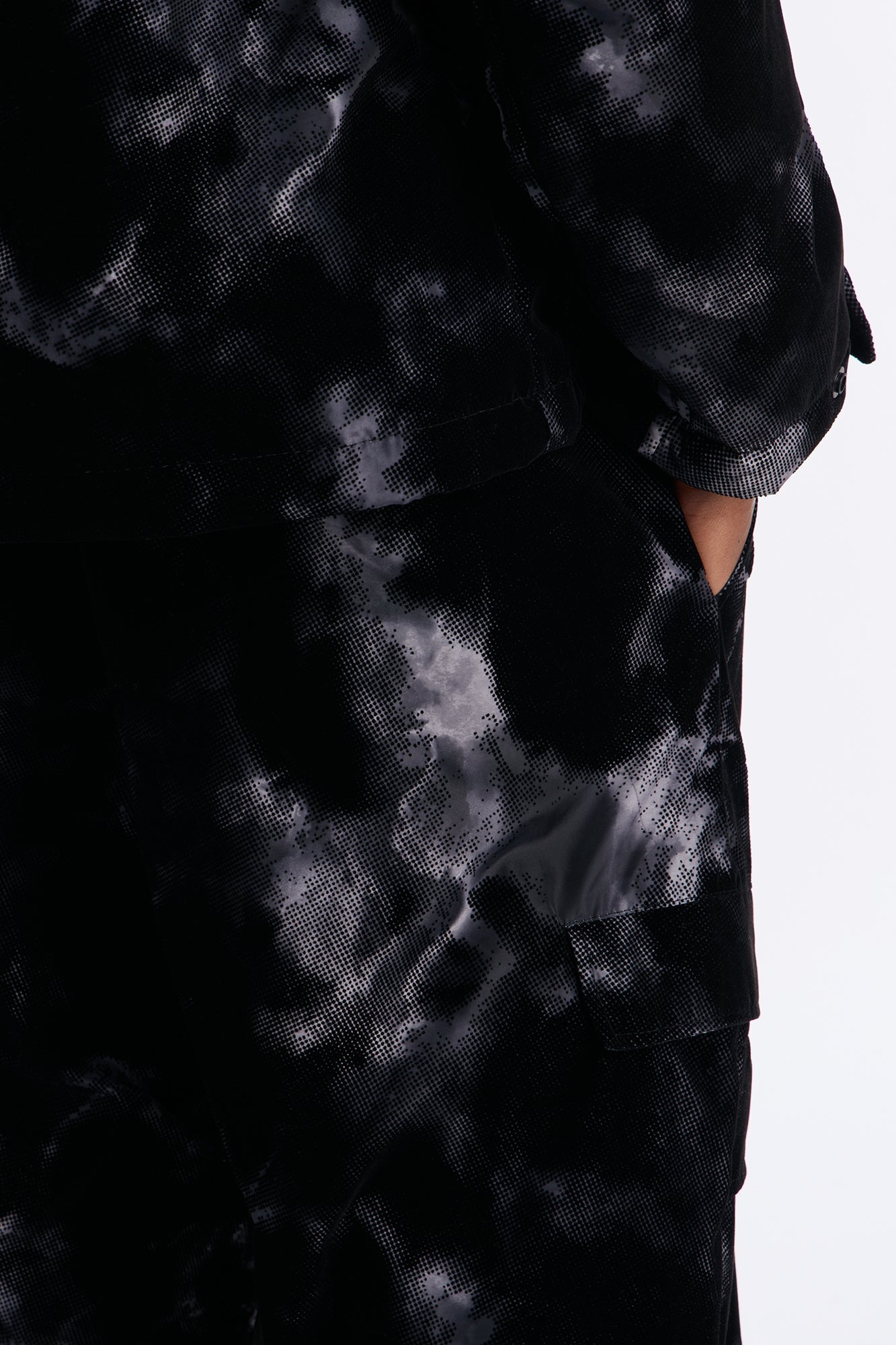 Baggy Flocked Marble Cargo Pant - Black