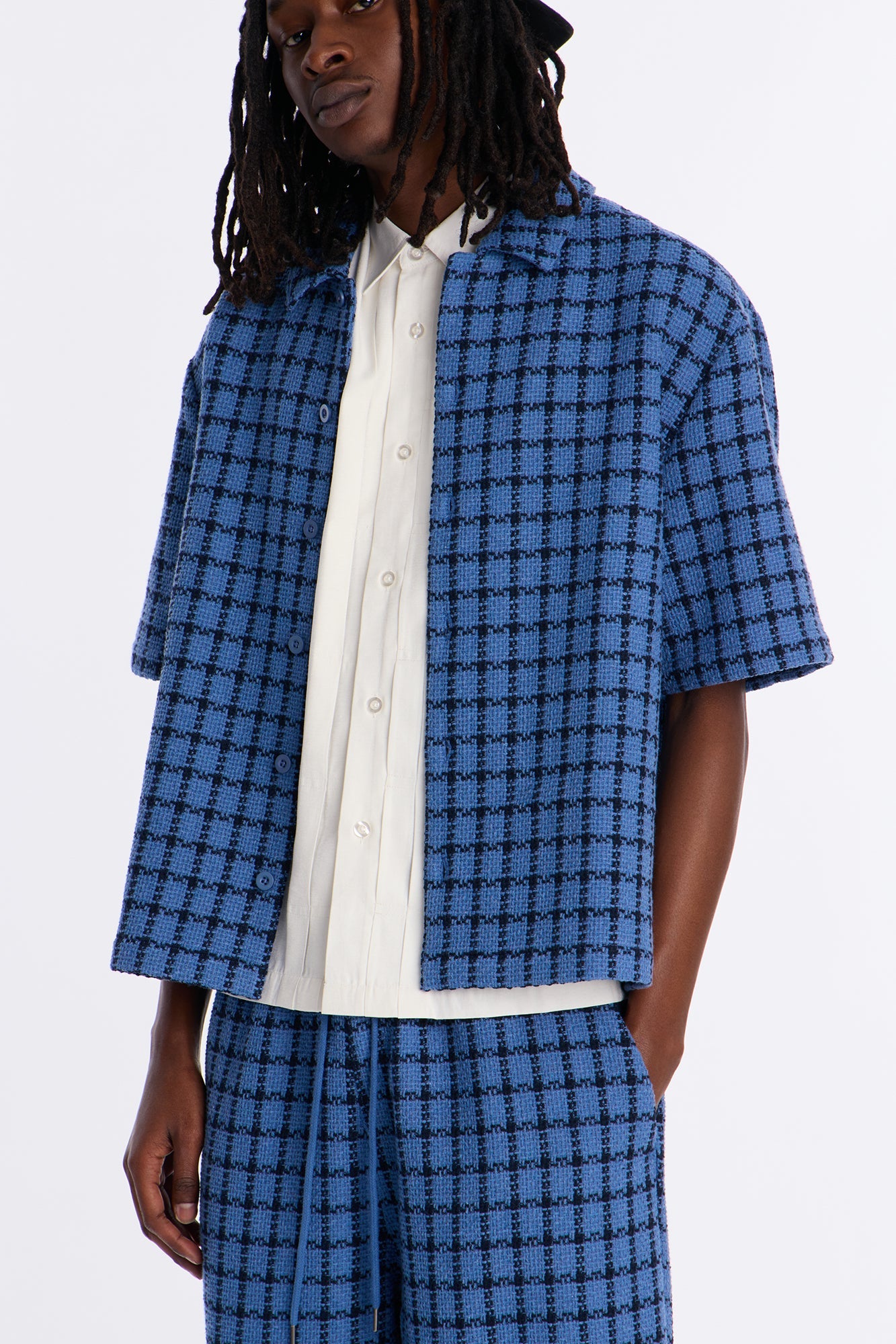 Relaxed Tweed Theory Button Up Shirt - Blue