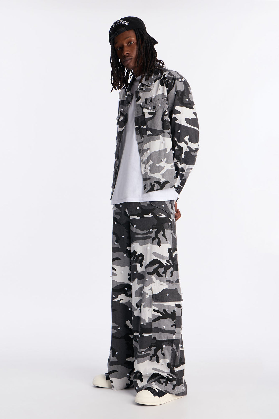 Pearl Wildin Camo Button Up Shirt - Black