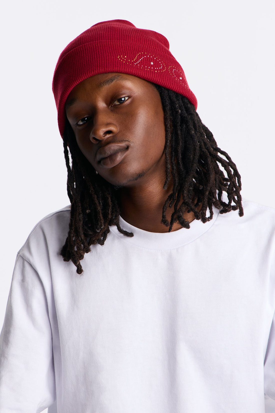 Riveted Paisley Fold Over Cuff Beanie - Red