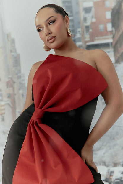 Cheryl Strapless Bow Mini Dress - Black/Red