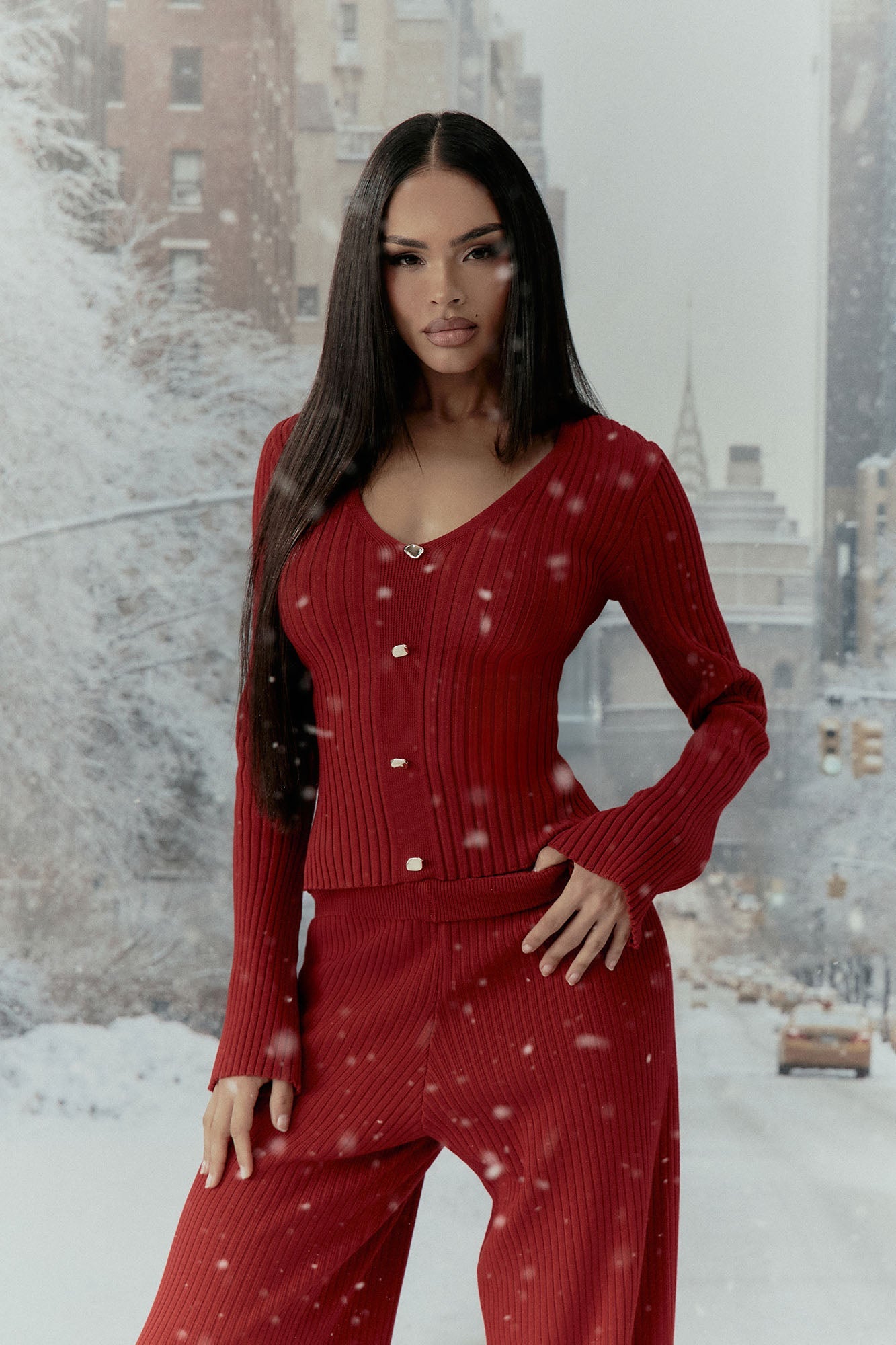 Modern Chic Sweater Pant Set - Red