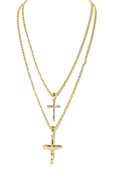 Classic Holy Cross Pendant 2 Piece Chain Necklace - Gold