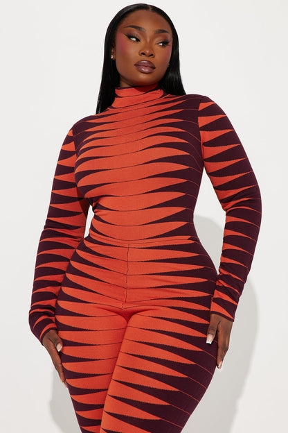 Made For Fun Sweater Jumpsuit - Rust/combo