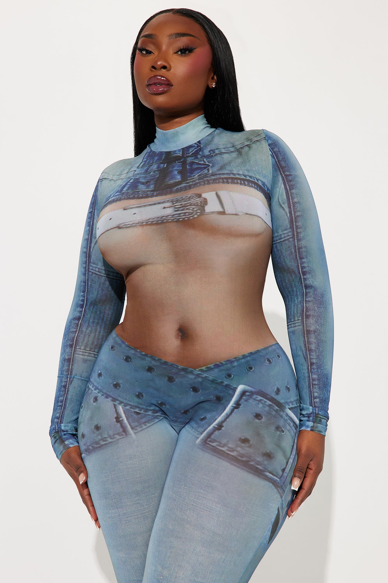 Medellin Babe Mesh Jumpsuit - Blue/combo