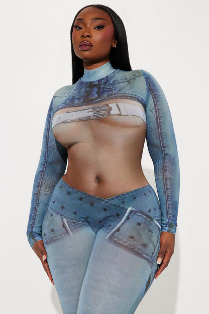 Medellin Babe Mesh Jumpsuit - Blue/combo