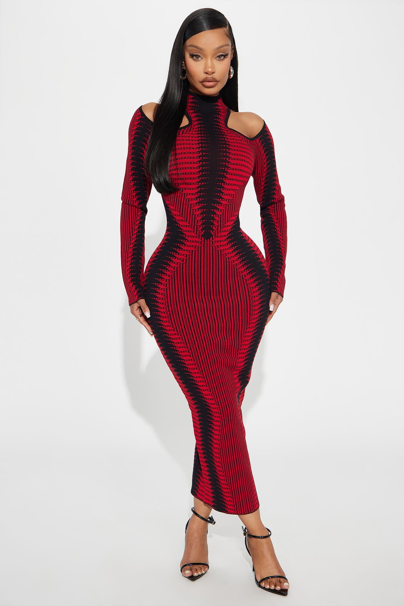 Too Saucy Sweater Midi Dress - Black/Red