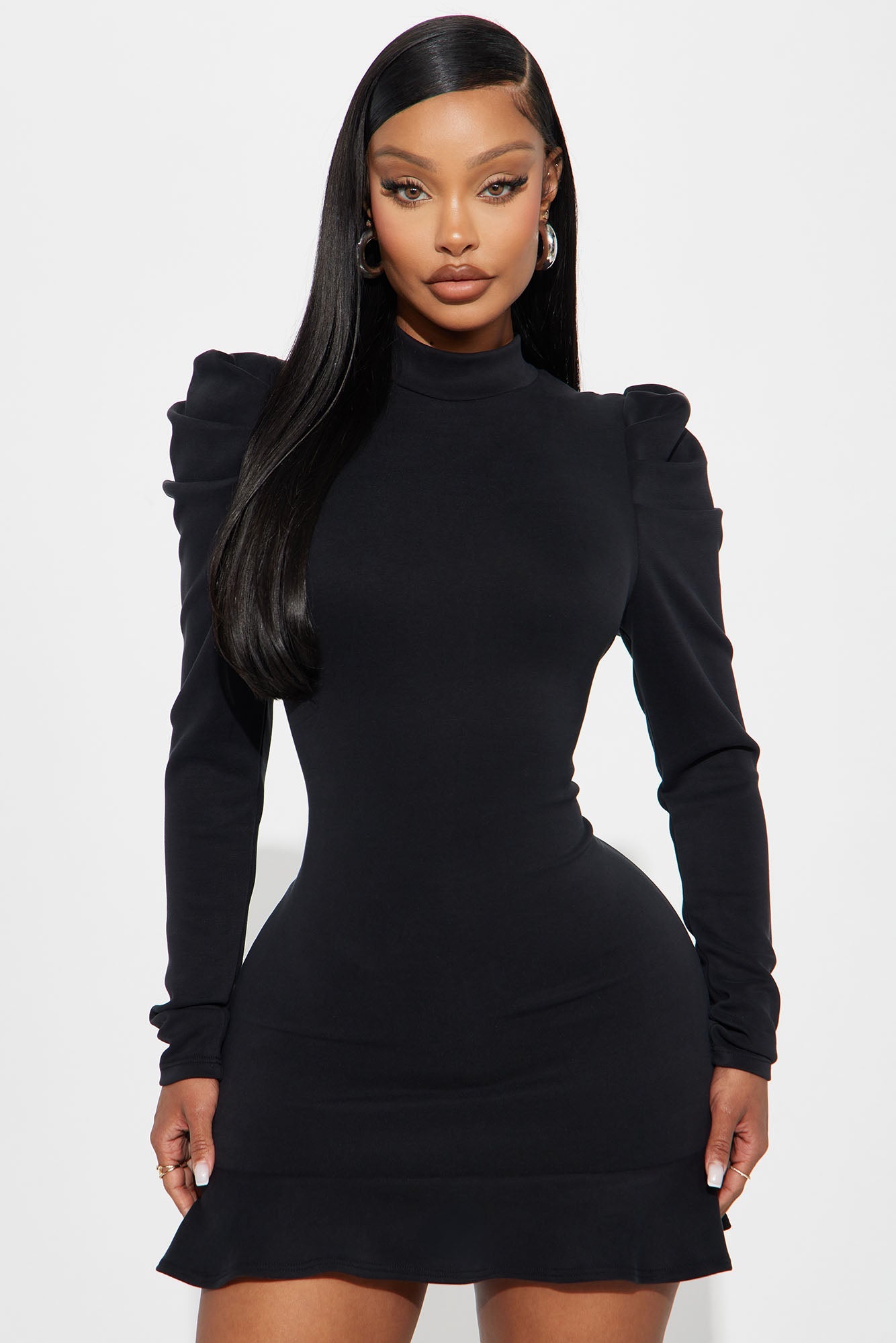 Jade Puff Sleeve Mini Dress - Black