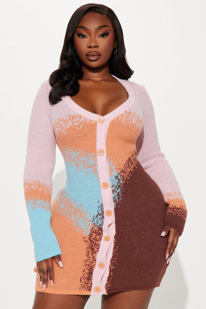 Scenic View Sweater Mini Dress - Pink/combo