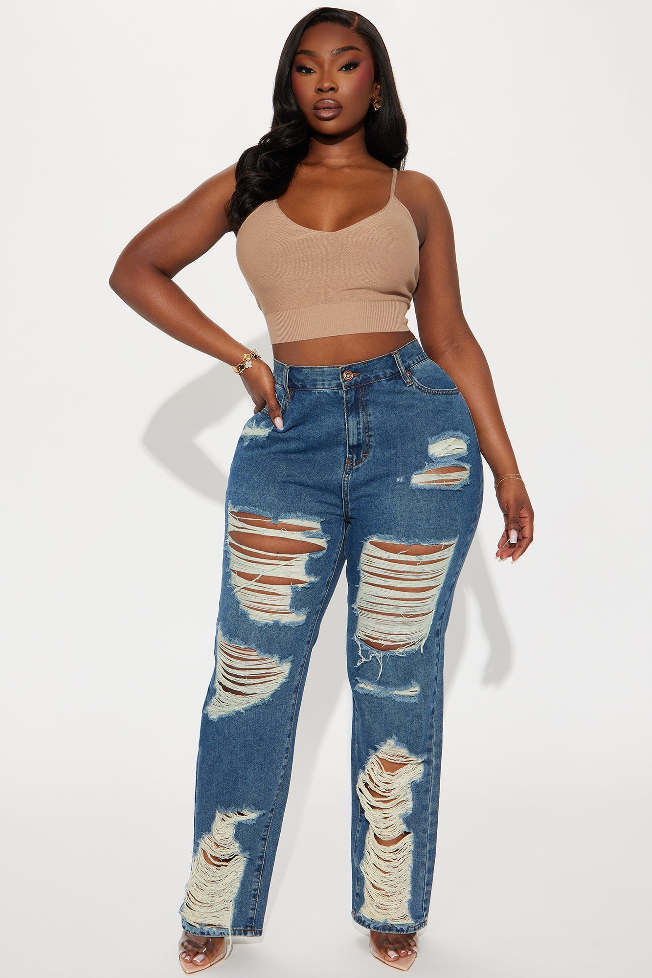 Tapped In Non Stretch Distressed Straight Leg Jeans - Dark Wash