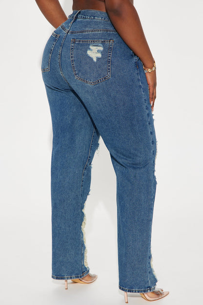 Tapped In Non Stretch Distressed Straight Leg Jeans - Dark Wash