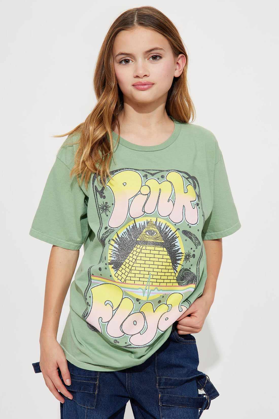 Mini Pink Floyd Glitter Graphic Tee - Teal