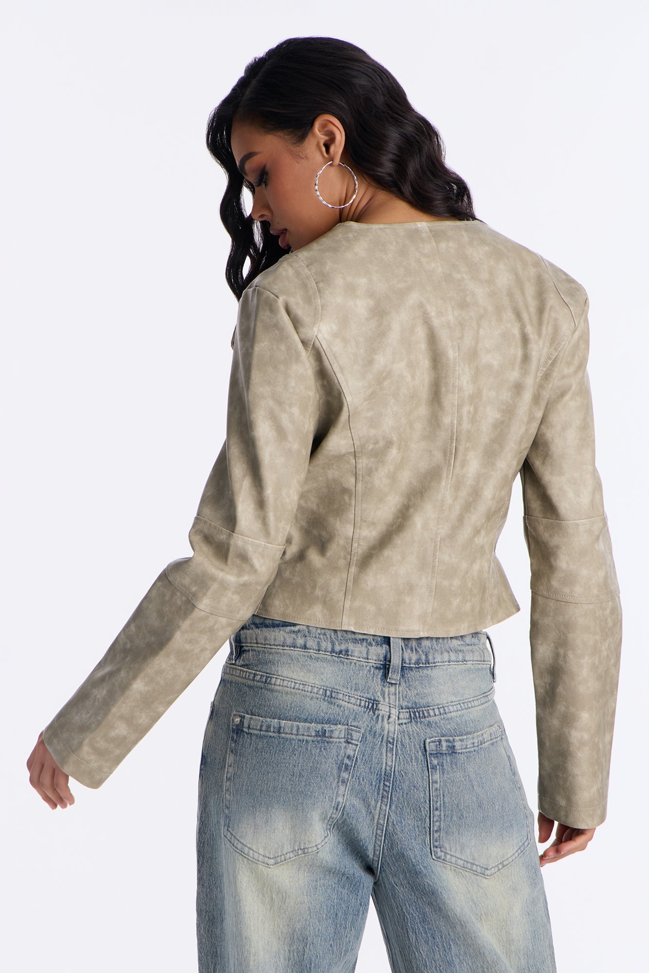 Chosen One Washed Faux Leather Moto Jacket - Sage