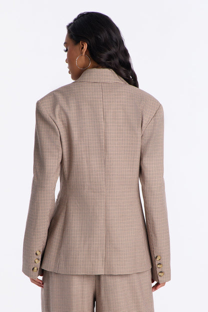 Biggest Accomplishment Houndstooth Single Breasted Blazer - Brown/combo