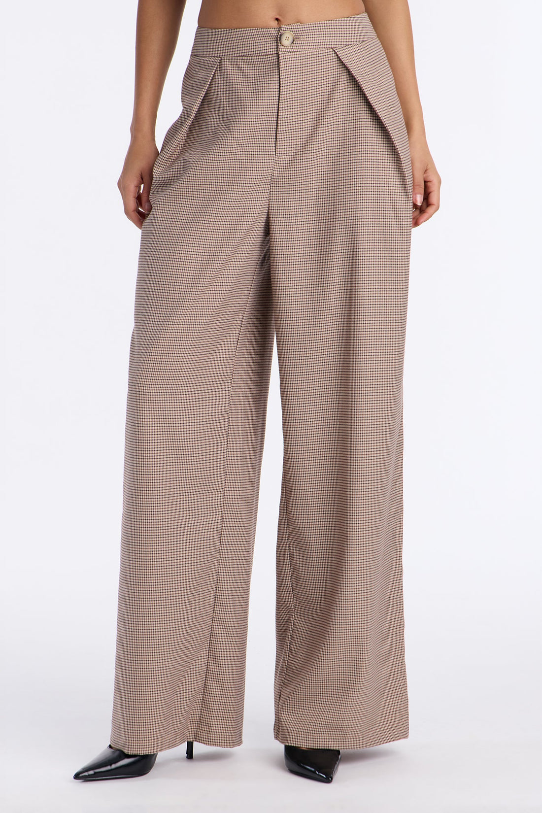 Biggest Accomplishment Houndstooth Wide Leg Trouser Pant 33″ - Brown/combo