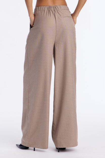 Biggest Accomplishment Houndstooth Wide Leg Trouser Pant 33″ - Brown/combo