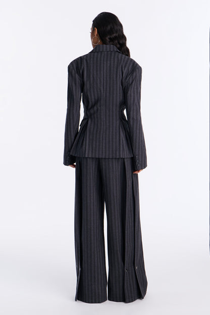 Wall Street Striped Double Breasted Blazer - Charcoal