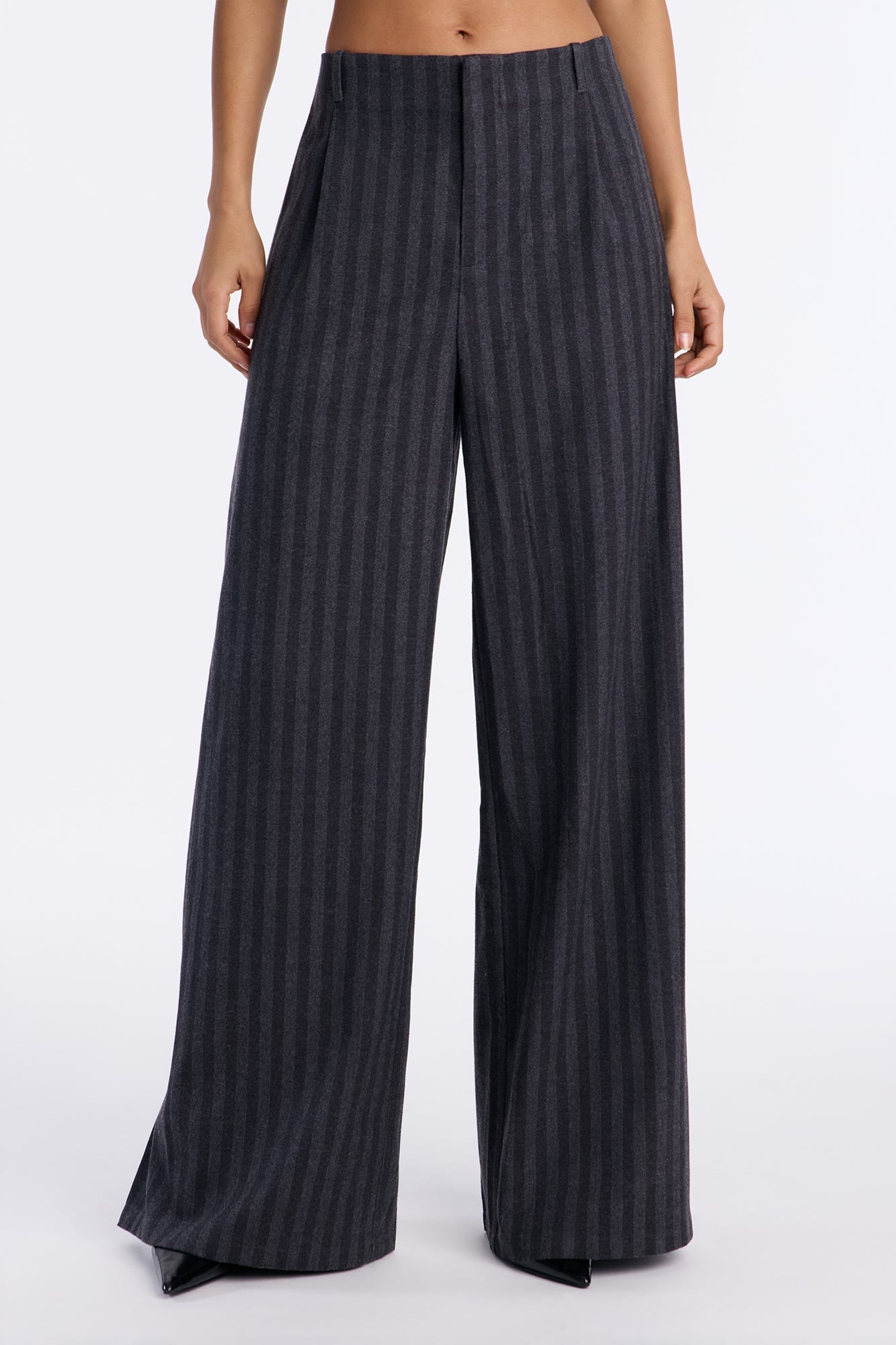 Wall Street Striped Wide Leg Trousers - Charcoal