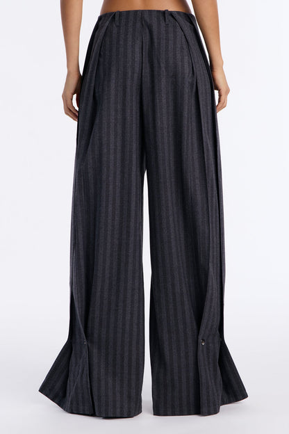 Wall Street Striped Wide Leg Trousers - Charcoal
