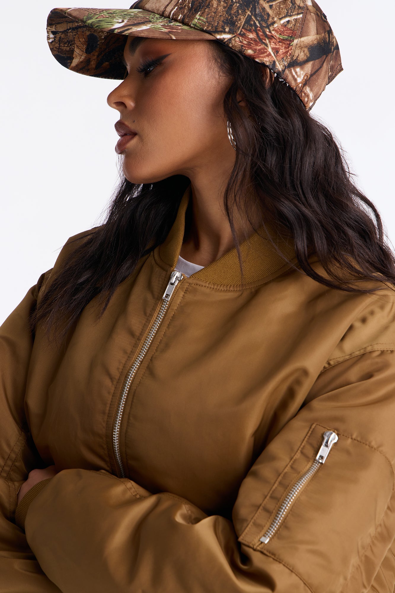 Bet On It Nylon Oversized Bomber Jacket - Olive