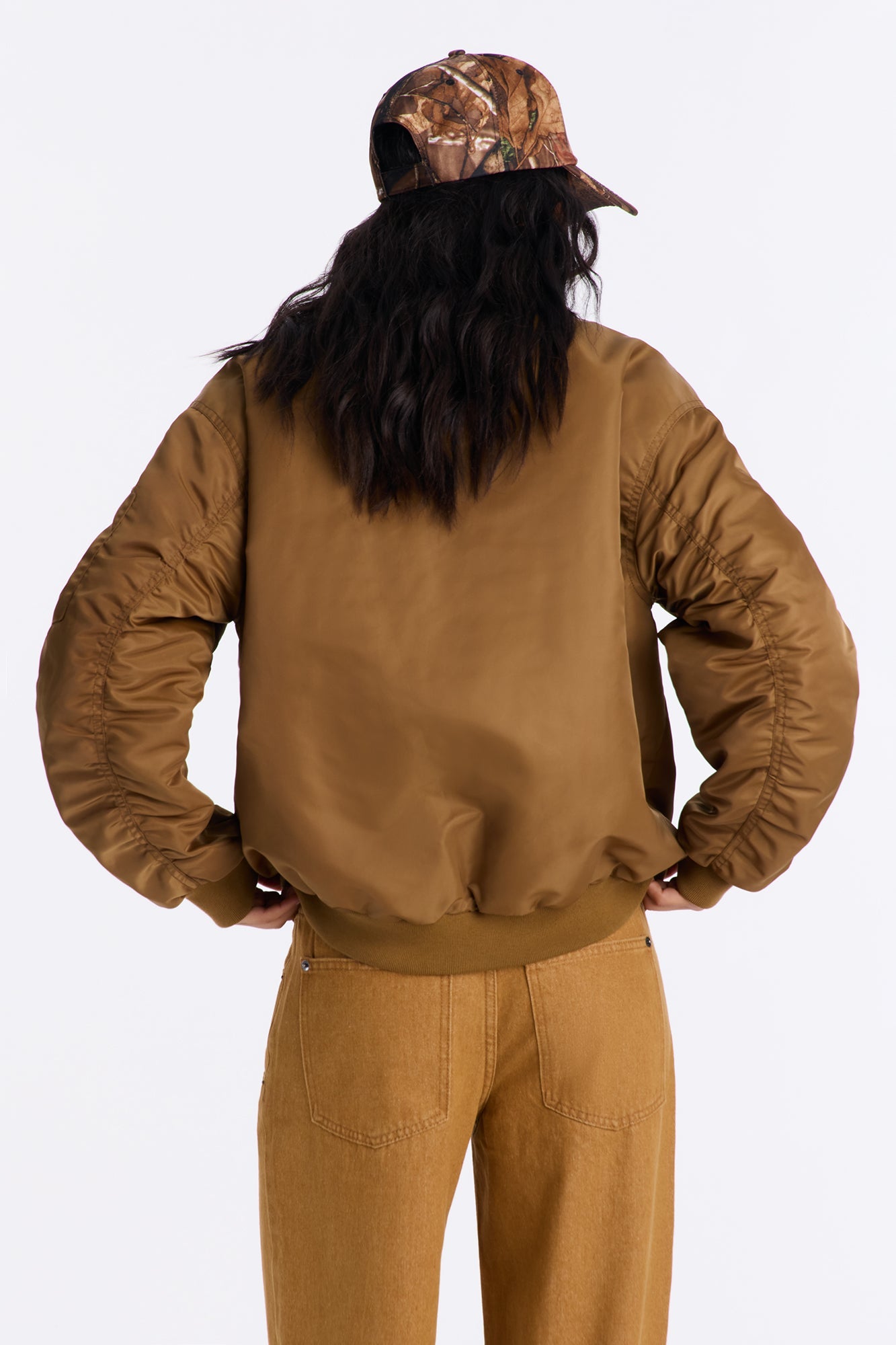 Bet On It Nylon Oversized Bomber Jacket - Olive