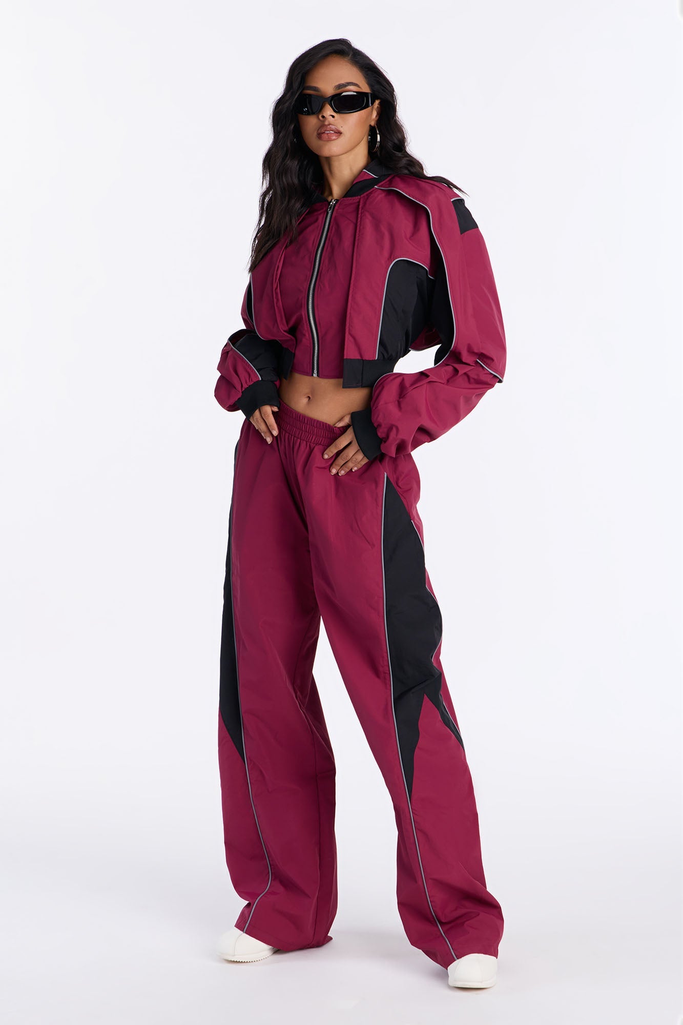 Set The Trend Windbreaker Pants 33 - Burgundy/combo