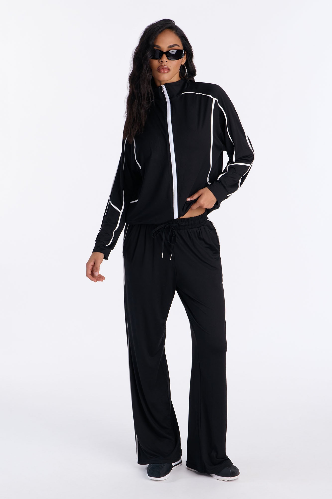 Lined Up Zip Up Hoodie - Black