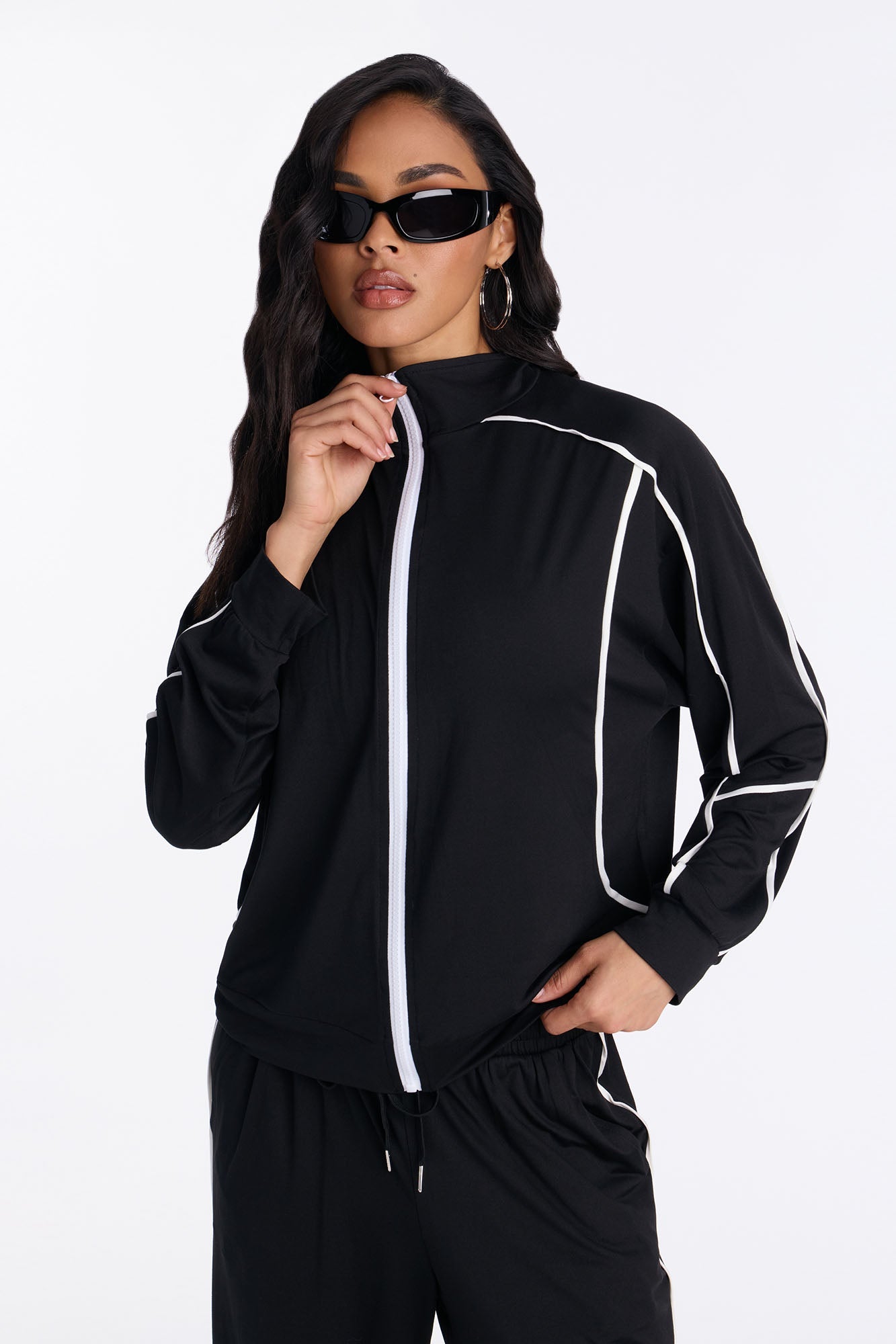 Lined Up Zip Up Hoodie - Black