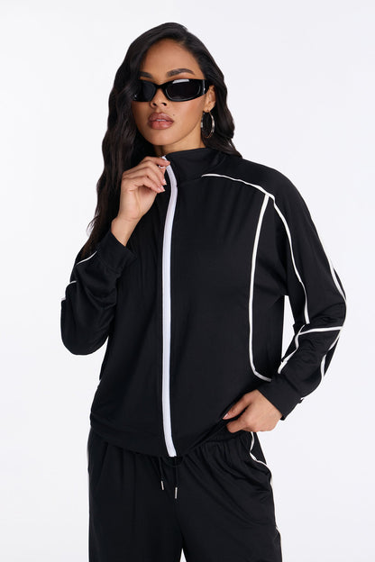 Lined Up Zip Up Hoodie - Black