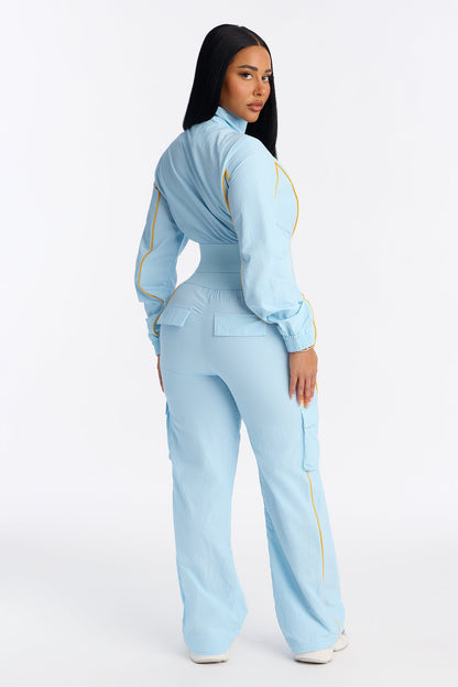 Steal The Moment Windbreaker Pant Set - Light Blue