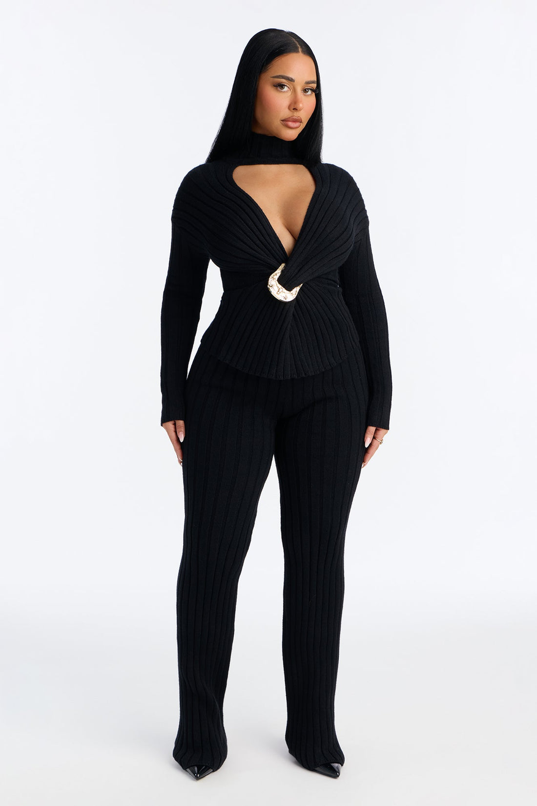 Klara Sweater Turtle Neck Pant Set - Black