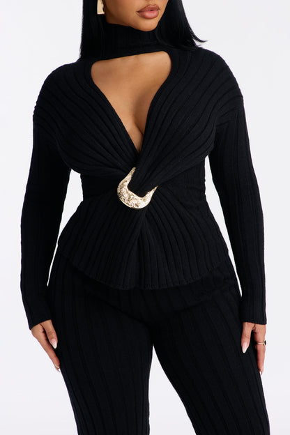 Klara Sweater Turtle Neck Pant Set - Black