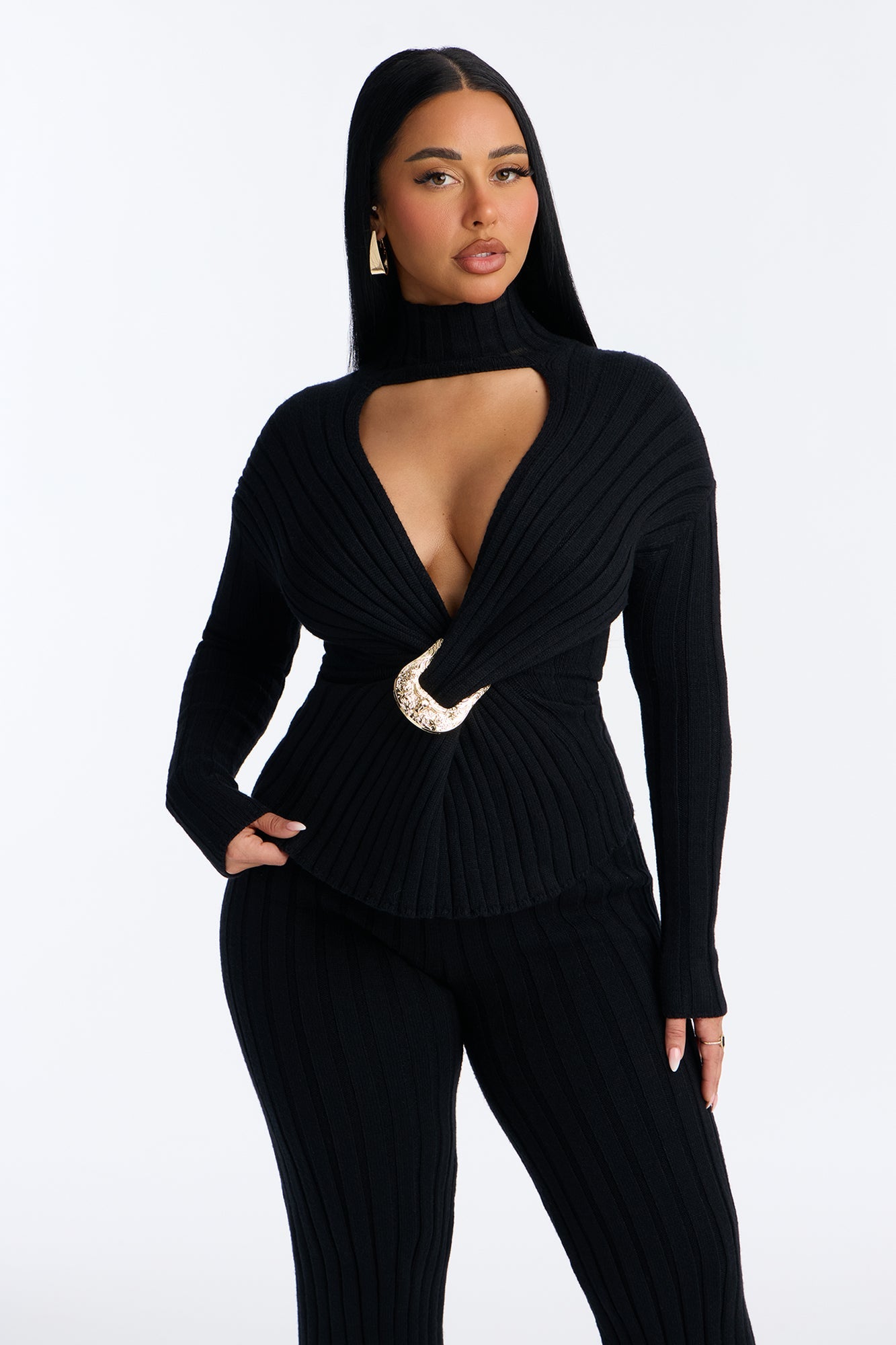 Klara Sweater Turtle Neck Pant Set - Black