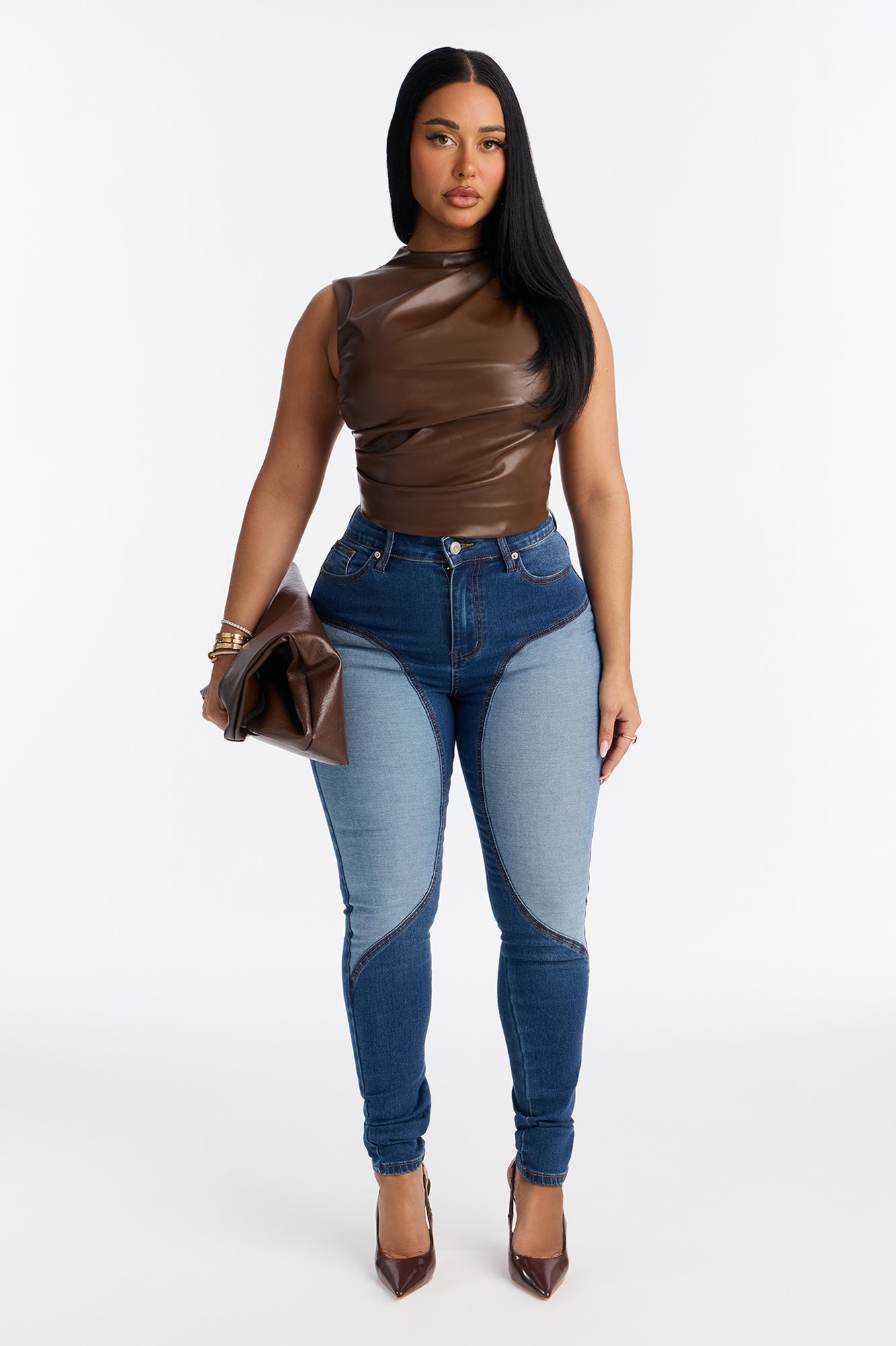 Sheridan Two Tone Skinny Jeans - Medium Wash