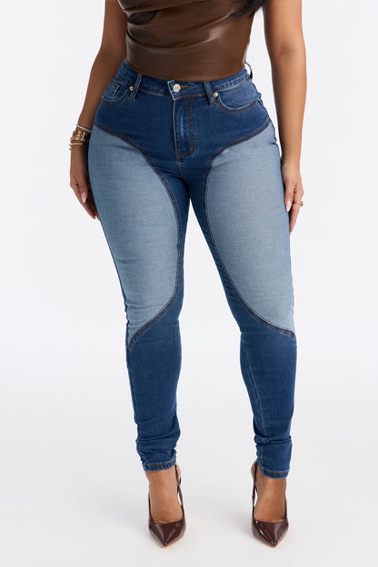 Sheridan Two Tone Skinny Jeans - Medium Wash