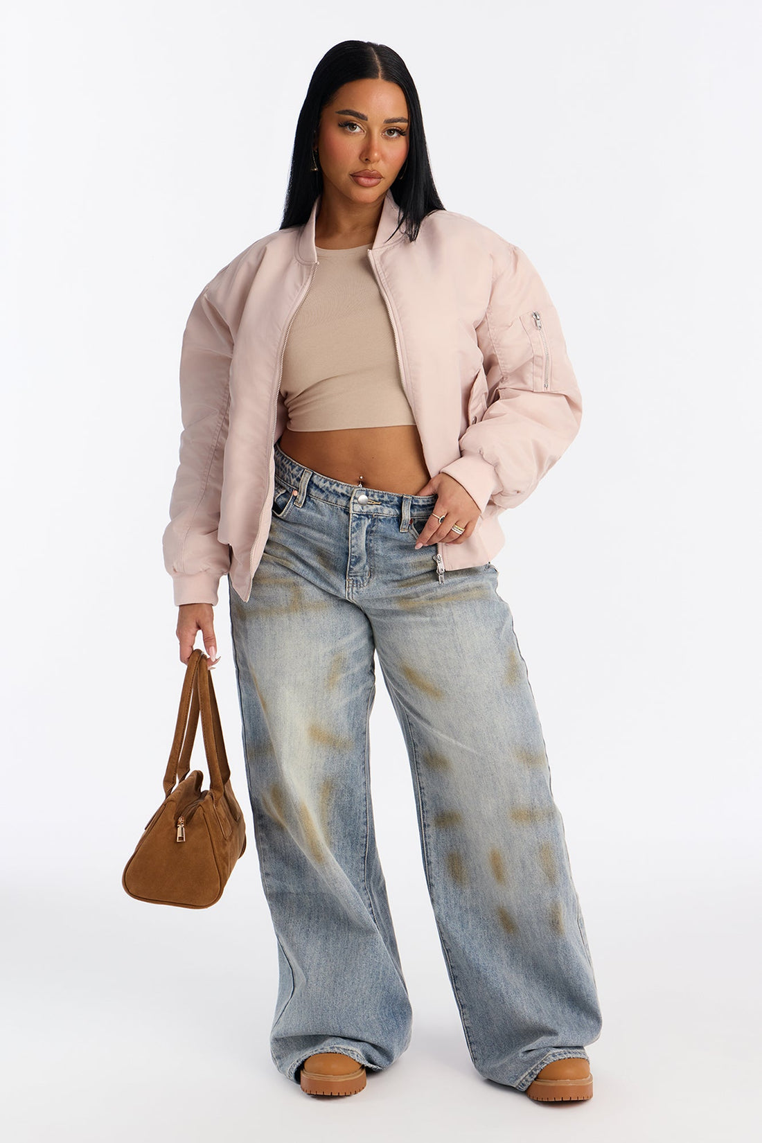 Bet On It Nylon Oversized Bomber Jacket - Pink