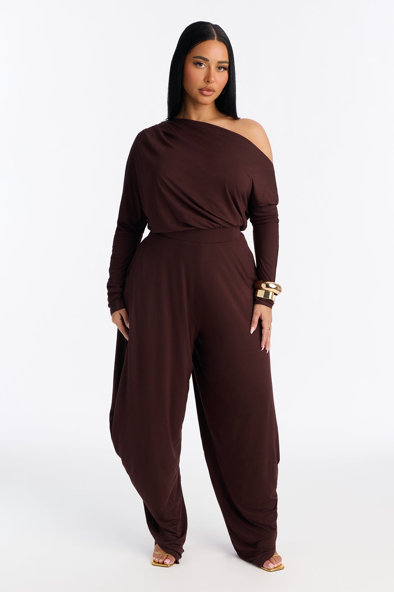 Bria Barrel Wide Leg Jumpsuit - Chocolate