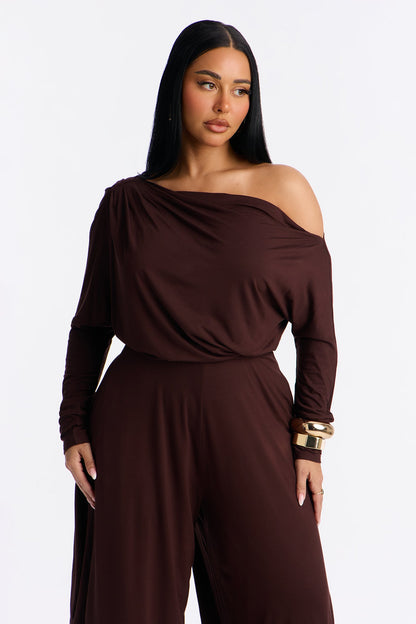 Bria Barrel Wide Leg Jumpsuit - Chocolate