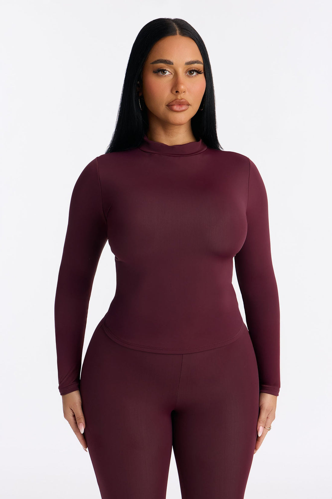 Isabelle Mock Neck Capri Set - Burgundy
