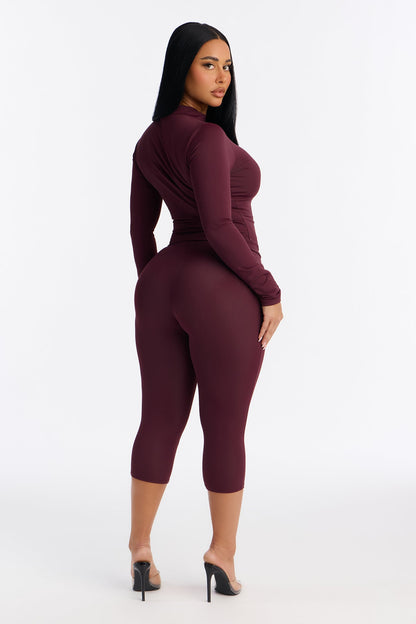 Isabelle Mock Neck Capri Set - Burgundy